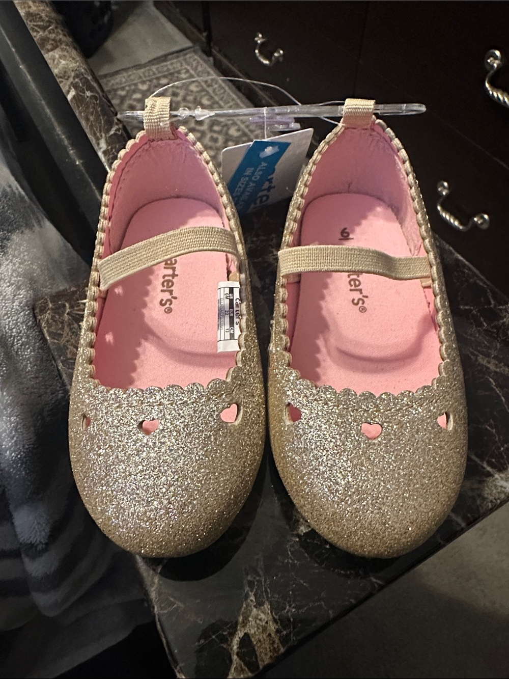 Carter's Gold Glitter Girls Mary Jane Shoes with Pink Insole